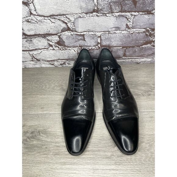 F. Crunell Vero Cuoio Black Leather Cap Toe Designer Dress Shoes Men 42EU/9M US - Picture 11 of 16